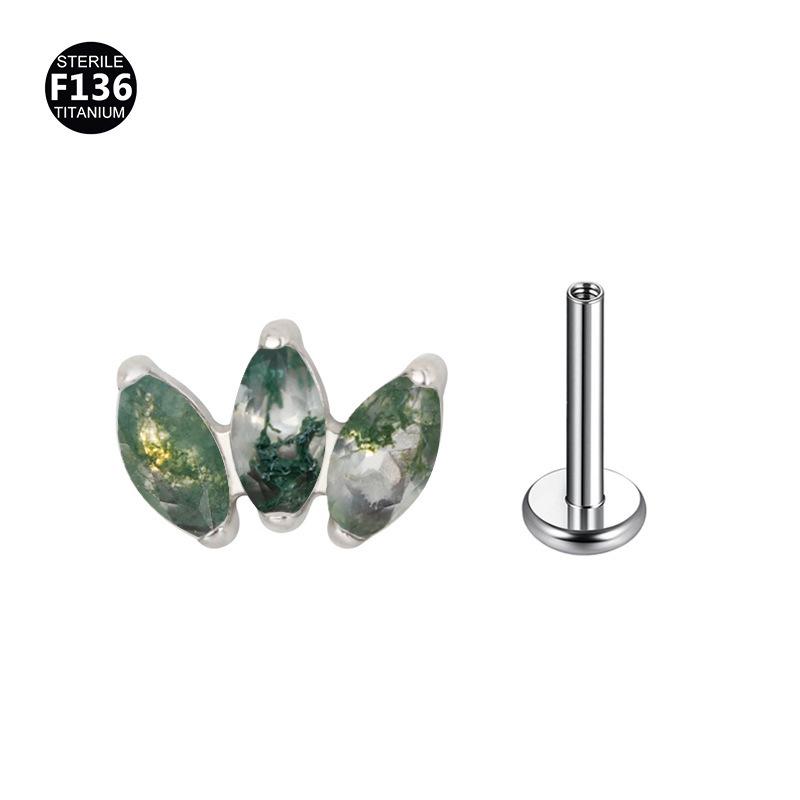 F136 Titanium Marquise Agate Piercing Jewelry, 1.0/1.2 Gauge - Lip Ring & Ear Cartilage Stud.