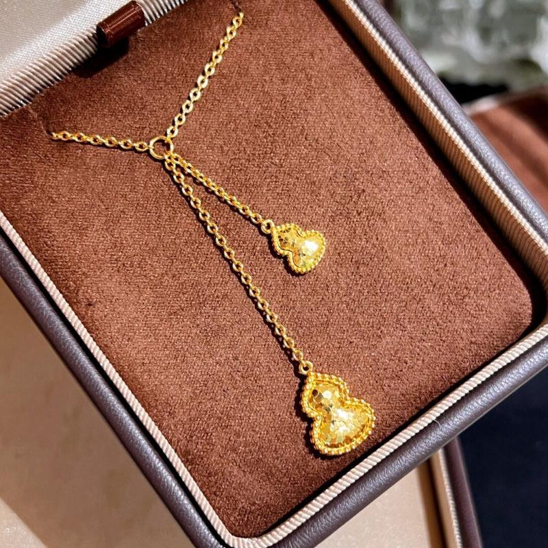 Light Luxury Retro Crushed Ice Twin Gourd Tassel Necklace Pendant Fashion Sparkling Design Collar Chain Banquet Jewelry Gifts 45cm
