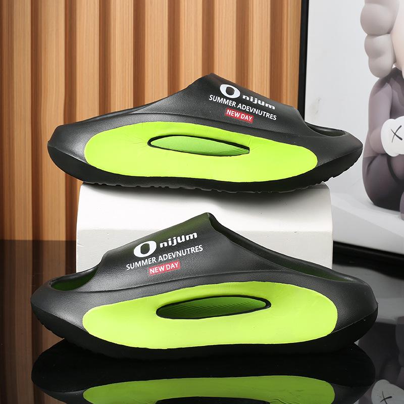 

Летние пляжные шлепанцы с толстой подошвой и противоскользящим покрытием для пар, сандалии для занятий спортом на открытом воздухе 42/43 чёрный/зелёный