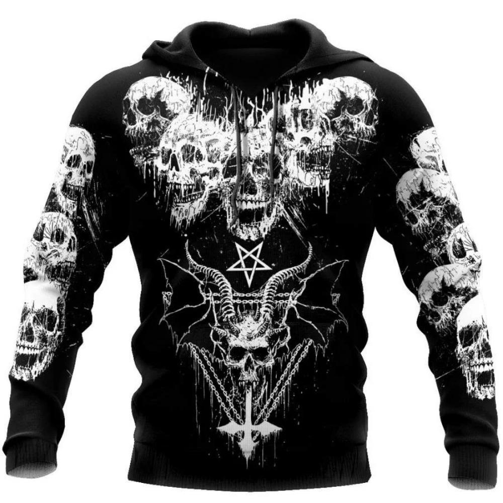 Herren Hoodie Tattoo Skelett Kreuz Terror Grafik Lockerer Mode Pullover Herbstkleidung Freizeitkleidung Damen Oberteile Sweatshirts