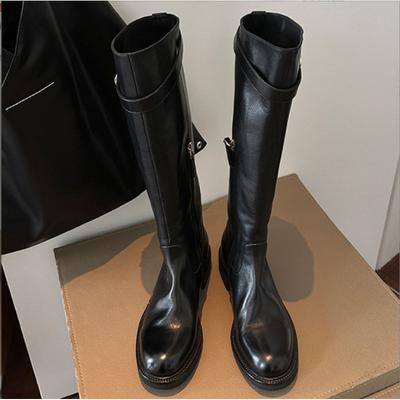 Version peau de vache~ Semelle épaisse mais bottes genou Bottes Maillard pour femmes Bottes de chevalier hautes en cuir