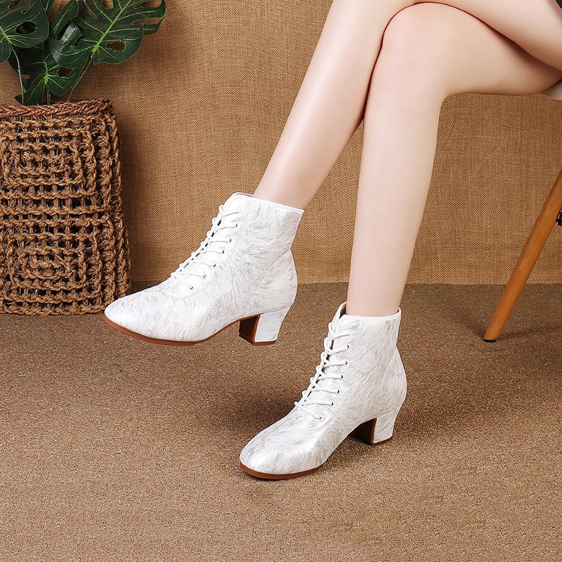 Autumn Dance Boots Female Modern Dance Shoes Tango Latin Dance Shoes High Top Training Shoes Square Heels