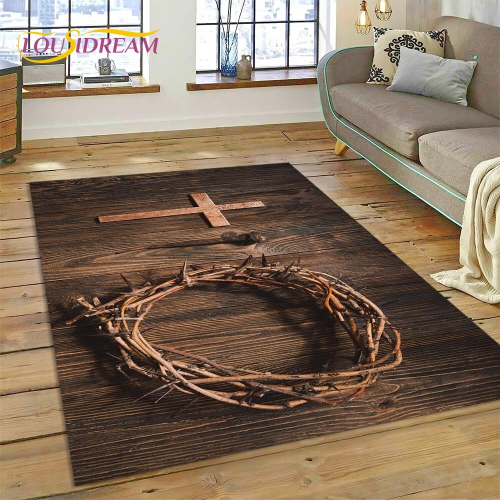 New 3D Pray Holy Bible Cross Jesus Carpet for Living Room Bedroom Home Decor,Floor Mat Non-slip Decoration for Sofa Doormat Gift