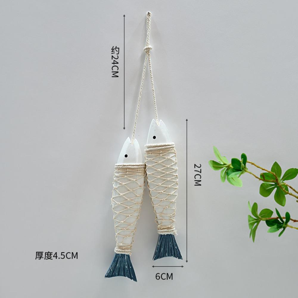 Mediterranean Style Wooden Fish Skewers Fishbone Pendants Creative Fishing Net Ornaments Home Wall Decorations Wall Decorations