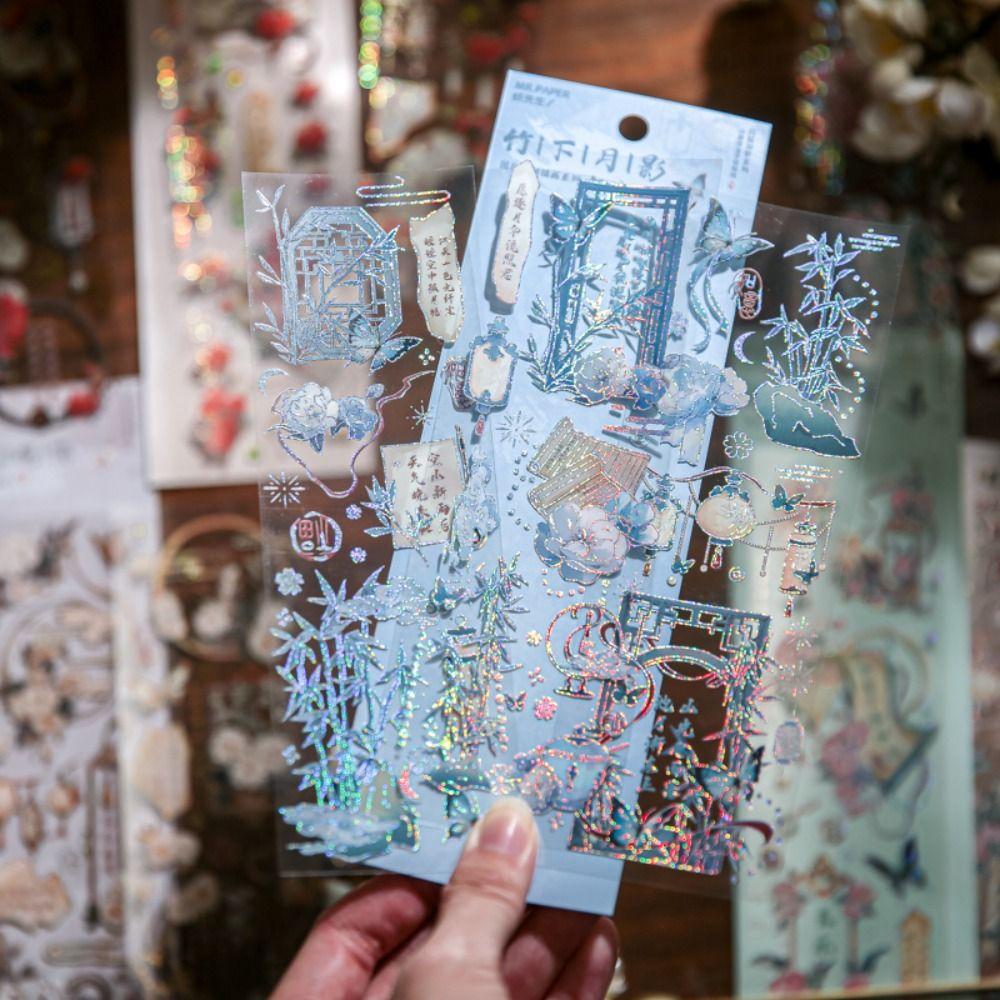 Handmade Moonlight Flower Collage Decals DIY Crafts Holographic Laser Sticker  Diary Album