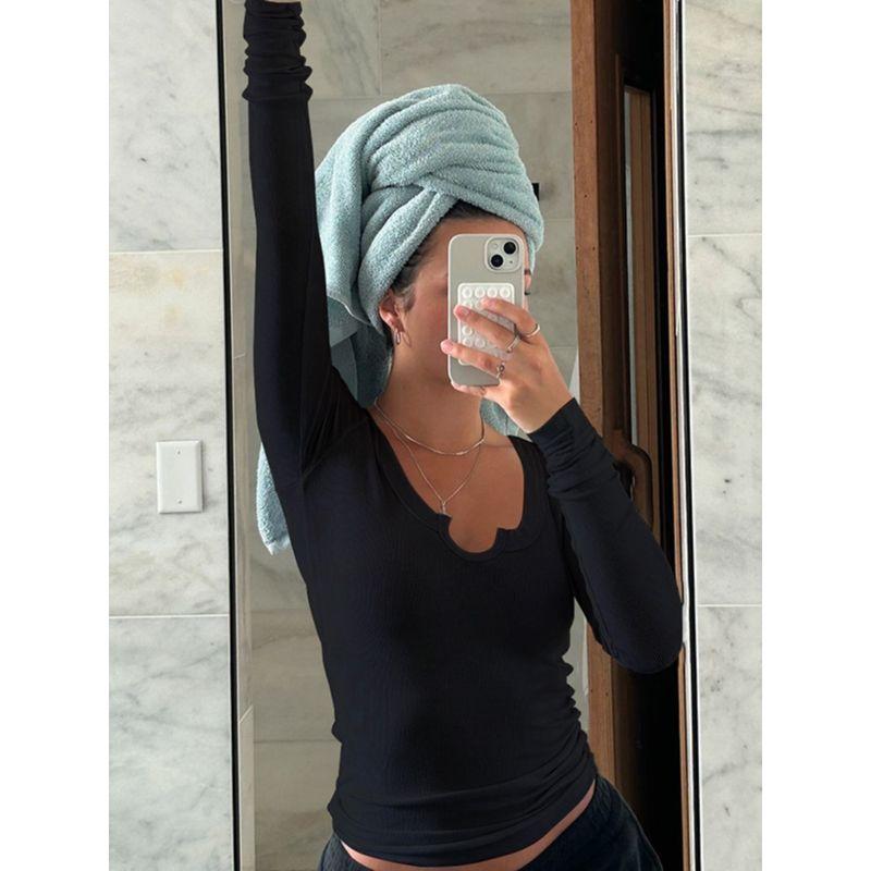 Shemoda Fashion Style Round Neck Silm Slimming and Simple Daily Casual Easiest for Match Bottoming Long Sleeve T-shirt Tops Women's Clothing