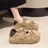 Mode Damenmode Dicke Sohle Baumwollschuhe Winter Neu Runde Zehenpartie Tiefer Ausschnitt Wildleder Schmetterlingsknoten Rutschfest Plüschschuhe