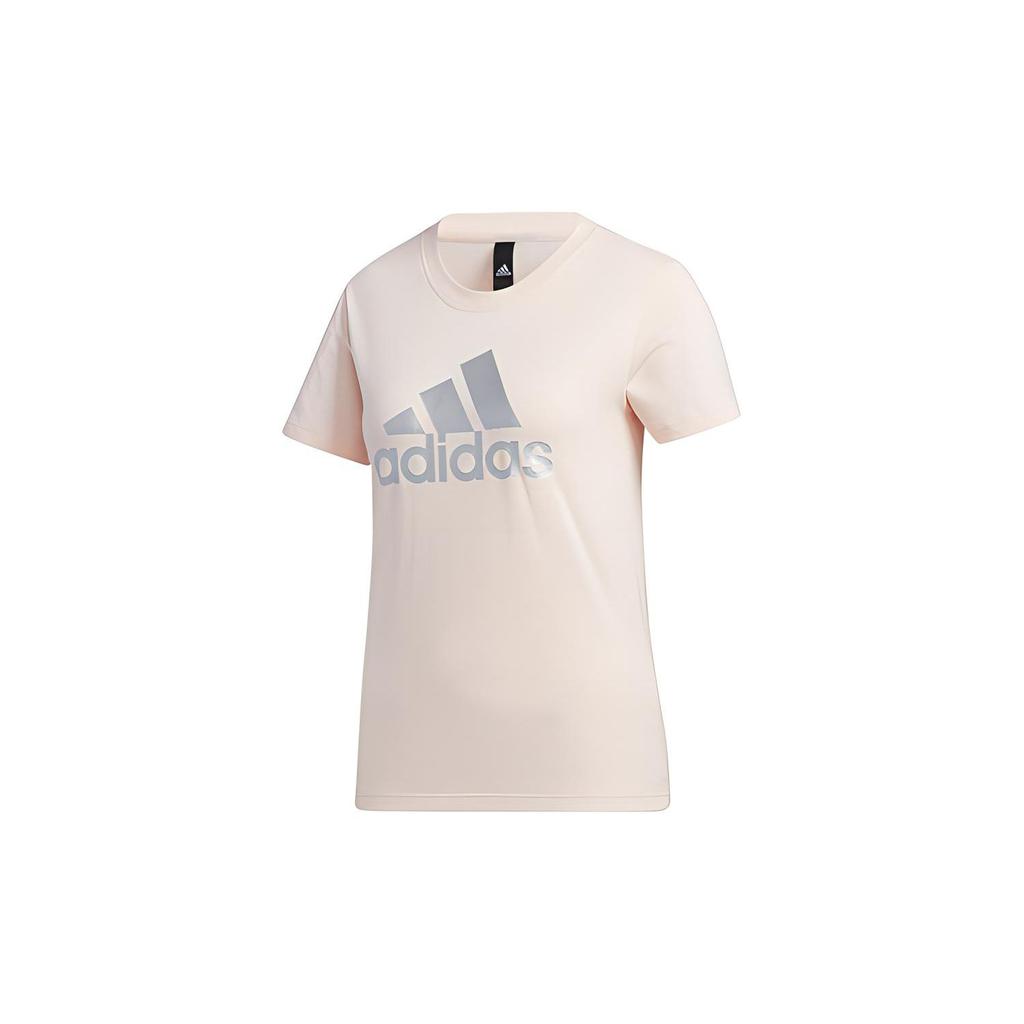 Adidas Large Shiny Logo Short Sleeve T-Shirt Women Tops Pink GK8721