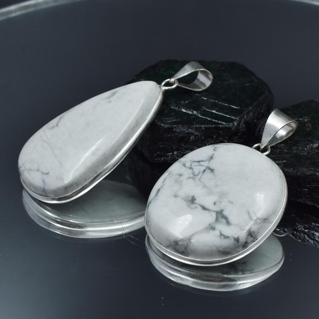 Howlite Pair Gemstone 153.65 Ct Oval-Pear Cut Pendant Healing Stone 925 Silver AR-1761-S