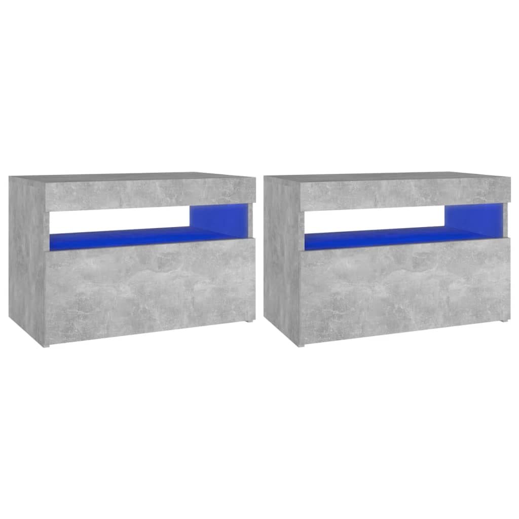 Nightstands with LED Lights 2 Pcs Concrete Grey 60 X 35 X 40 Cm