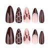 Almond Press On Nail Fake Nail Glossy Acrylic Artificial Nail Stick On Nail for Womens 24Pcs 12Sizes Glues On Nail