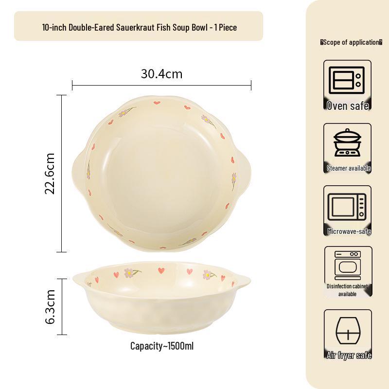 Keramická jídelní sada Cream Wisteria: Rýžová miska, Polévková miska, Kulaté a Hluboké talíře