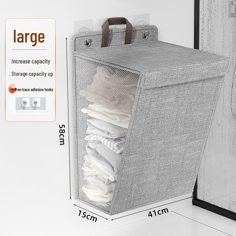 Foldable Cotton Linen Laundry Hamper: Wall-Mounted Multifunctional Organizer for Bathroom, Dorm, and Household Use.