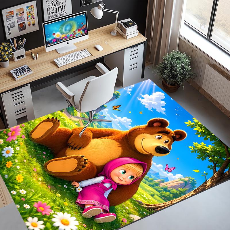 Masha and The Bear Pattern Rug, Indoor/Outdoor Mat, for Picnic, Gameroom, Bedroom, Office, Living Room, Home Decor Carpet, Birthday Gift