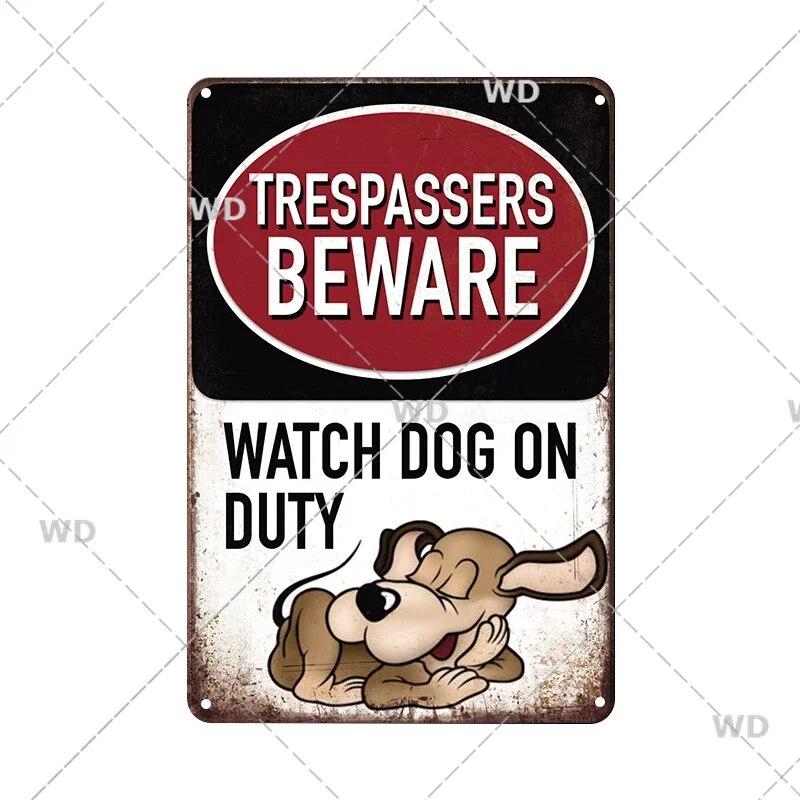 Retro Vintage Beware Of Dog Warning Vintage Tin Signs Caution Metal Plate Metal Poster Plaque For Club Home Pub Bar Wall Decor