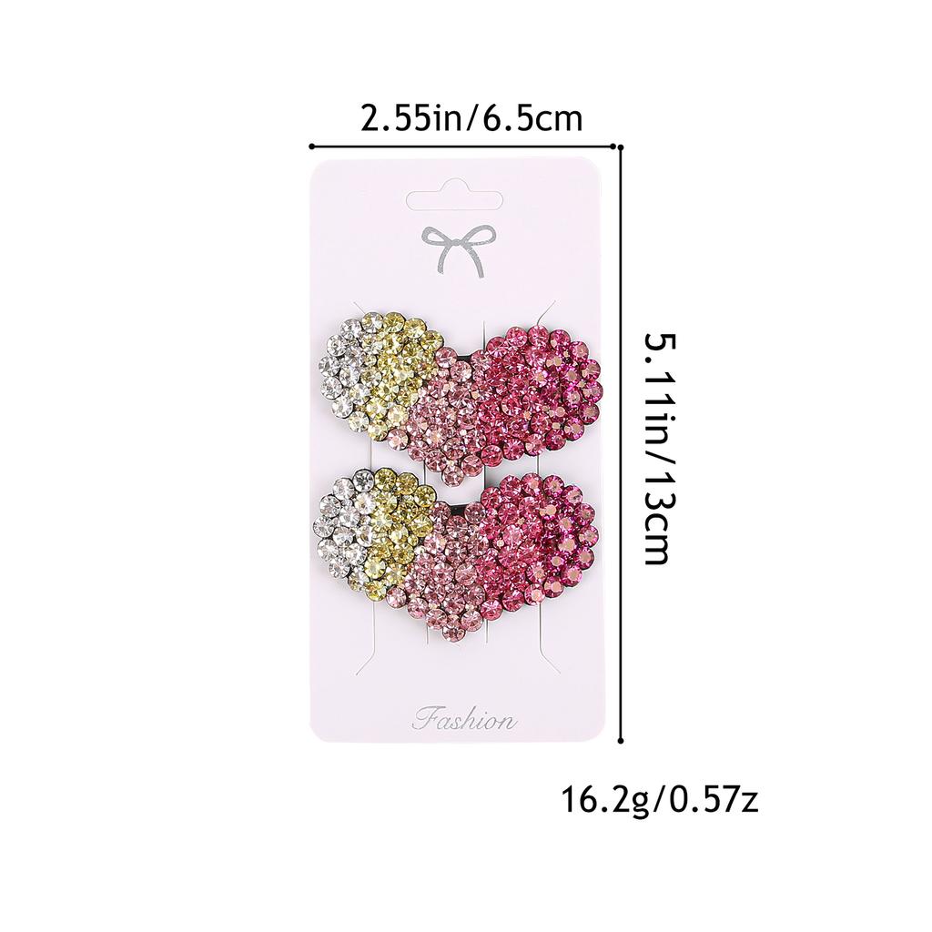 2PCS Cute Crystal Heart Hair Clips Sparkly Rainbow Heart Hairpins Barrettes Clips Kids Hair Clip Children Hair Acesssories