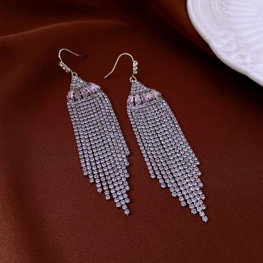 Silver Needle New Chinese Zircon Leaf Water Drop Earrings Light Luxury Premium Sense Earrings Retro Court Style Temperament Earrings Women