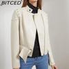 BITCED Studded Fashion Stand Collar Leather Jacket for Women - Solid Colour Spring/Autumn Outerwear - Studded Leather Jacket
