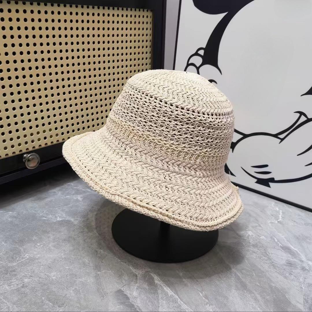 

Summer UV Protection Straw Sun Hat for Women Wide Brim Hollow Crochet Bucket Hat Foldable Beach Sunshade Fisherman Cap 56-58cm