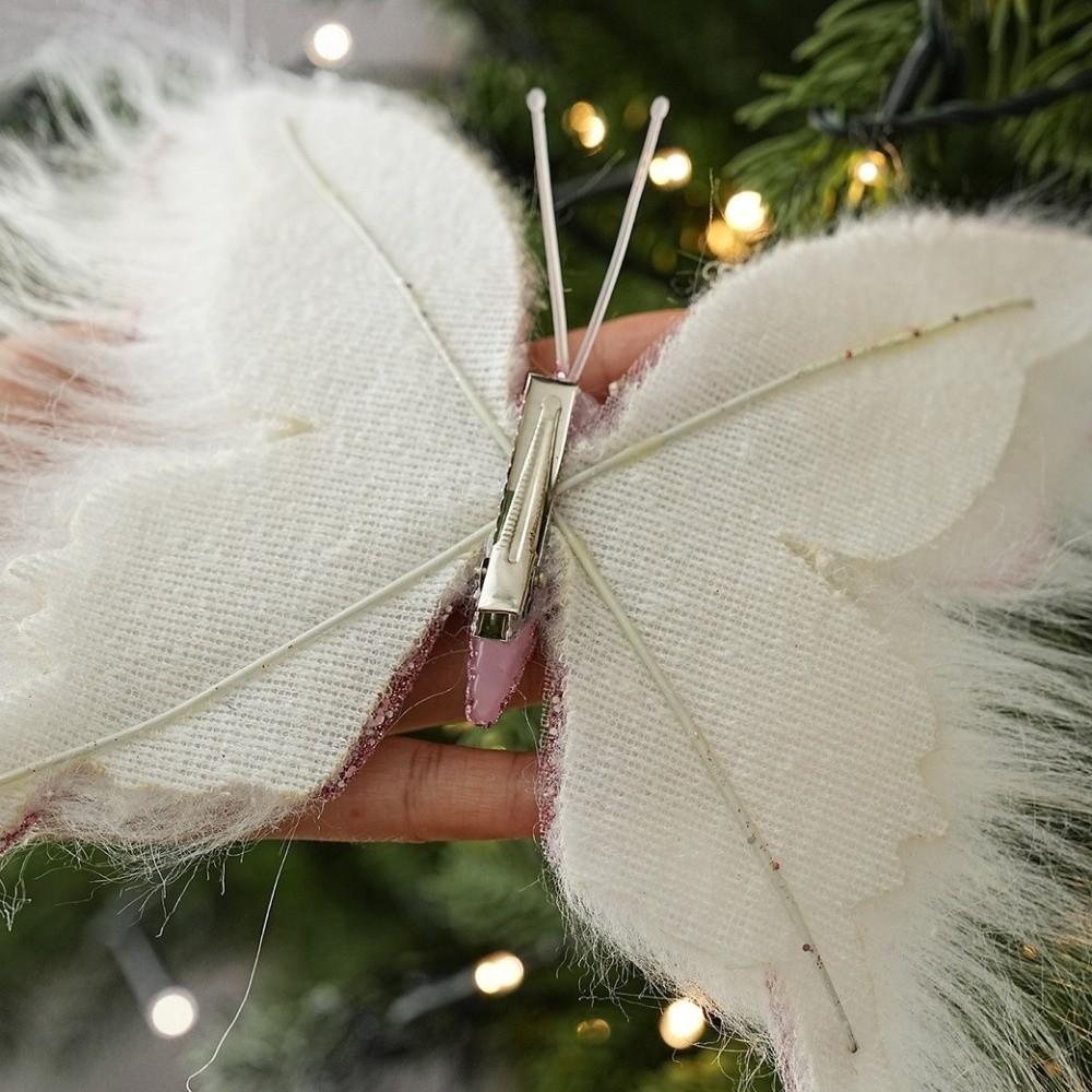 Clip-On Christmas Butterfly Ornaments Flocking Finish Xmas Butterfly Clip Decor  Holiday Party