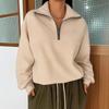 Women's Casual Loose Fashion Solid Color Long-sleeved Zipper Pullover Lapel Sweatshirt