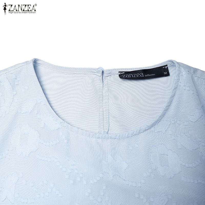 ZANZEA Women Casual Round Neck Short Sleeve Summer Subtle Patterned Dress