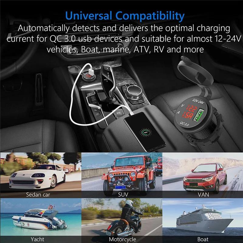 Quick Charge 3.0 USB Car Charger Socket Waterproof 12V/24V QC3.0 USB Fast Charger Socket Power Outlet for Car Phone Accessories
