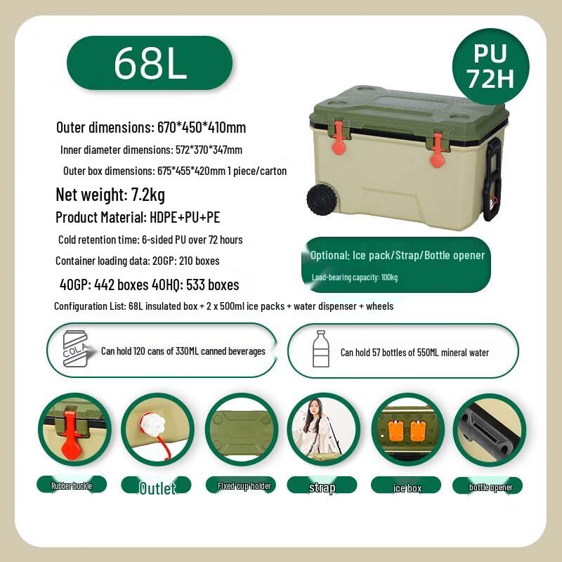 OEING Outdoor Camping Insulated Cooler Box 68L