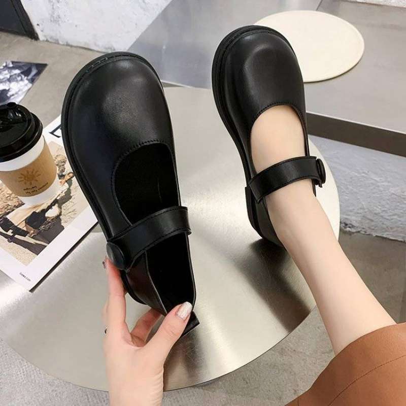 

Mary Jane Japanese jk small leather shoes schoolgirl flight versatile retro British style 2020 new spring summer thin 35 чёрный