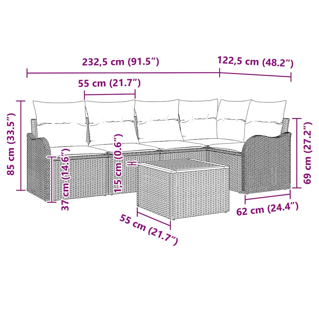 Garden Sofa Set with Storage 6 pcs Black and Cream Poly Rattan