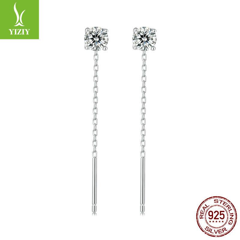 Premium Sense 40 Points Moissanite Earline Women, Exquisite Minimalist Style Long Fringed S925 Sterling Silver Earrings