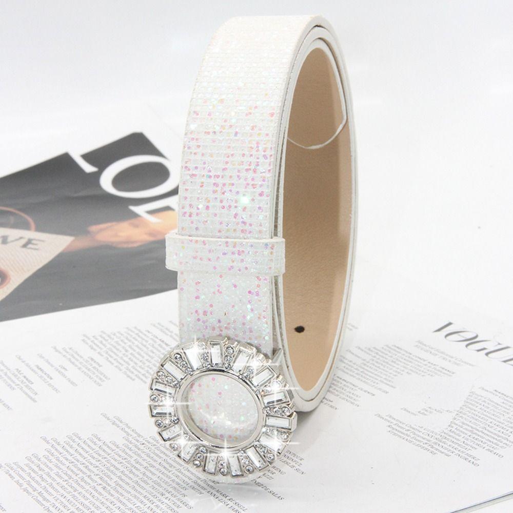 Glitter Sparkling Rhinestone Belt Versatile Slide Buckle Belt Fashion Trendy Waistband Women
