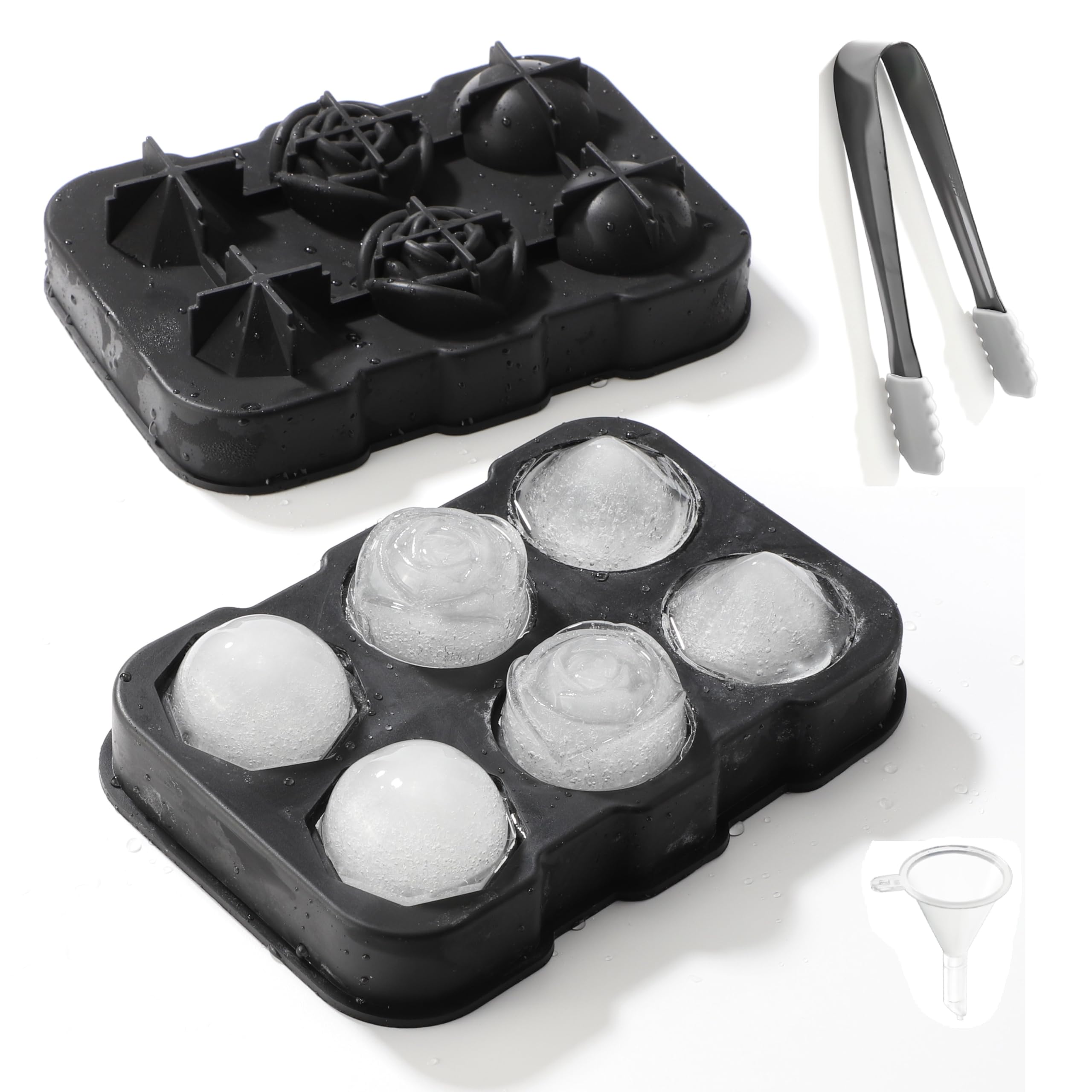 

Silicone ice tray, odorless, with funnel and ice tongs, rose and diamond shapes, 6-cavity combination
