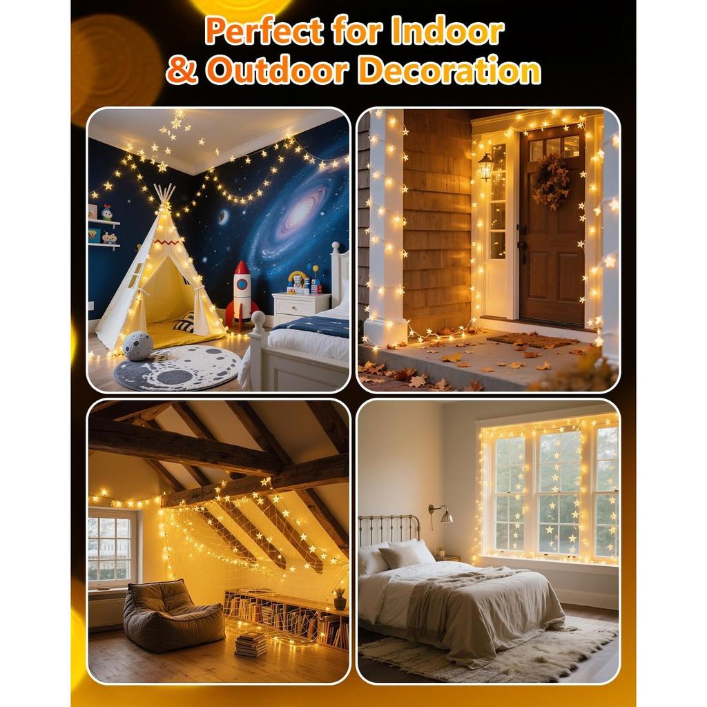 Twinkle Star 100 LED Sternen-Lichterkette Stecker 10m, Warmweiß