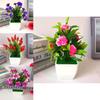 Plastic Cherry Blossom And Pinecone Mini Potted Plant Collection For Indoor Decoration