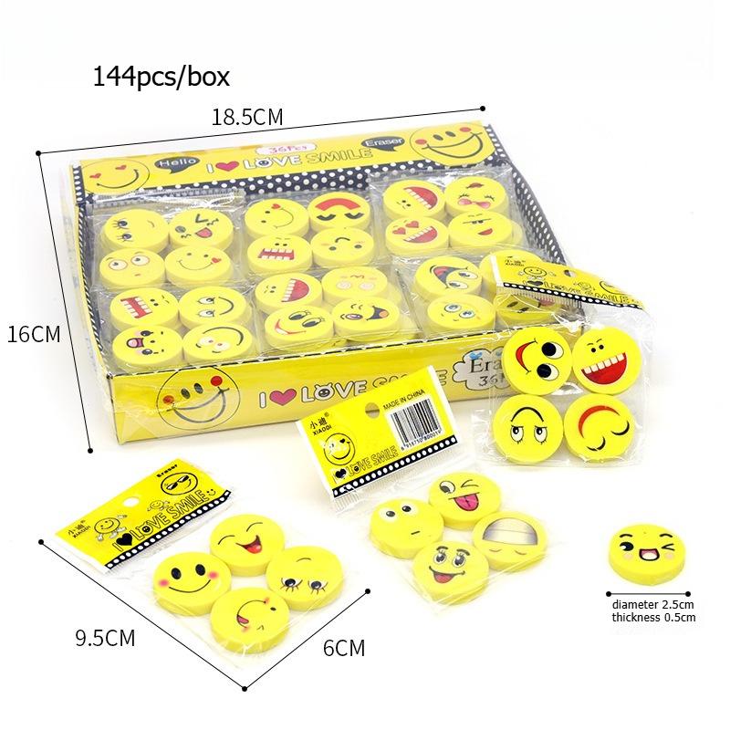 144Pcs Cute Cartoon Smiley Face Erasers Mini Round Pencil Erasers Set For Kids School Rewards Gifts 4pcs/bag