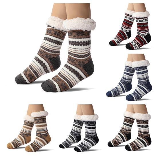 Ultra-thick Cashmere Slipper Socks Winter Warm Fuzzy Home Socks with Non-Slip Silicone Grips for Women Men