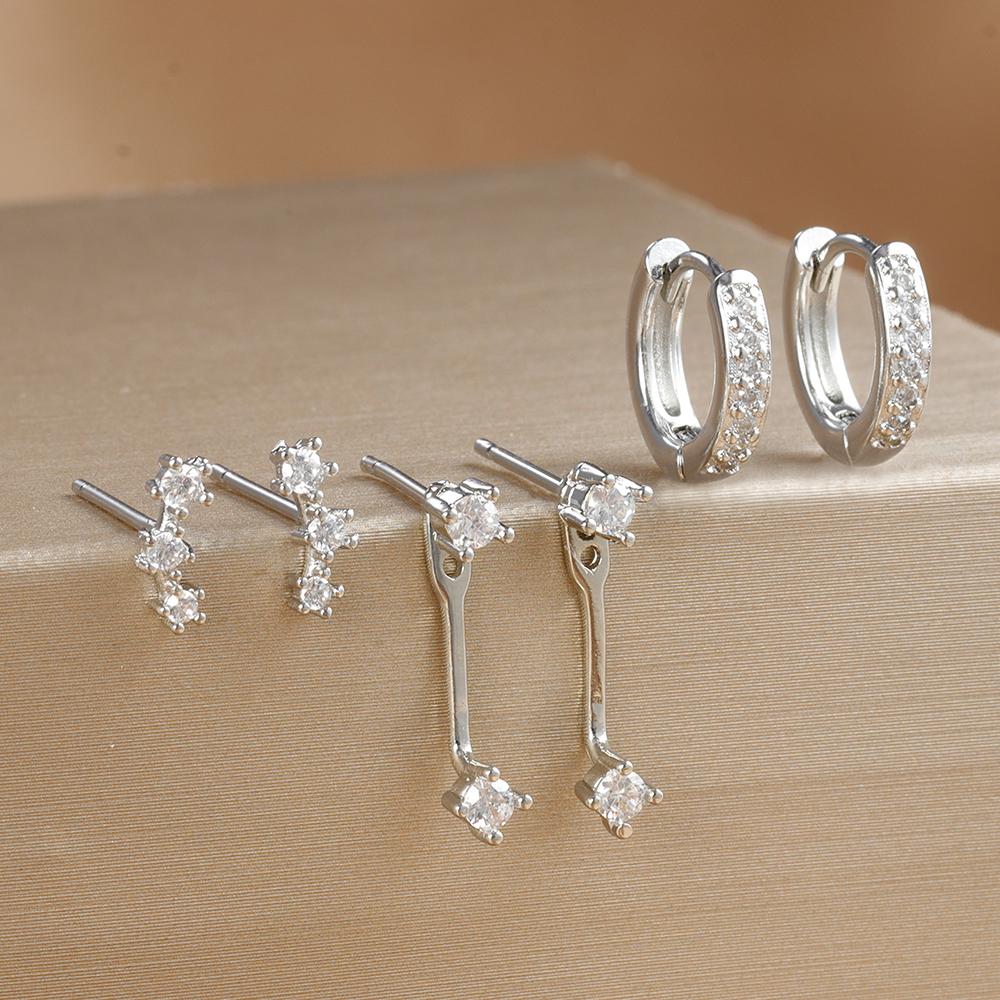 3 Pairs S925 Needle Minimalist Earrings Set Hoop Ear Climber for Multi Piercings Dainty Everyday Ear Stack Gifts for Women Girls