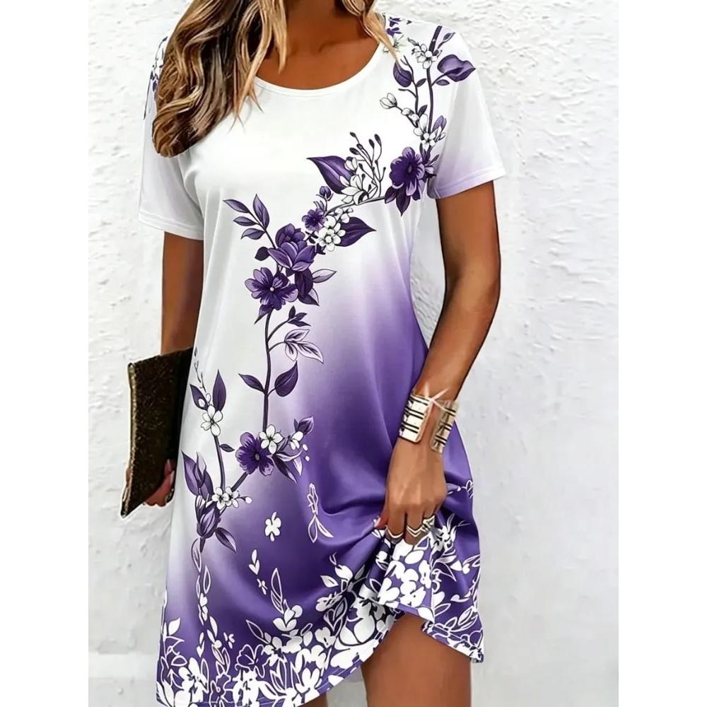 Women's Flower Print Daily Comfort Short Sleeve Dress Casual Breathable Casual Dresses