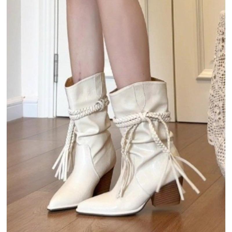 Fashion New Style Vintage Women's Spring and Autumn Retro Fashion Boots Thick Heel Long Tube Slim Stacked Middle Tube Boot Zapatos Mujer