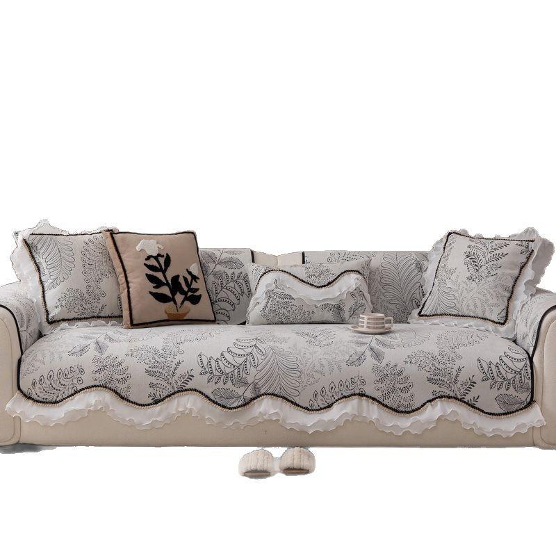 New Four-Season Universal Special-Shaped Sofa Cushion, Living Room Cover, French Retro Fixed Non-Slip Straight Row Seat Cushion