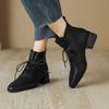 Fashion NEW Autumn Women Boots Square Toe Chunky Heel Boots Genuine Leather Shoes for Women Lace-up Ankle Boots Elegent Winter Boots