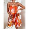 Small Summer Fashion Style Tube Top off-Neck Printed Sexy Open Back Adjustable Halterneck Sleeveless Dress Skirt