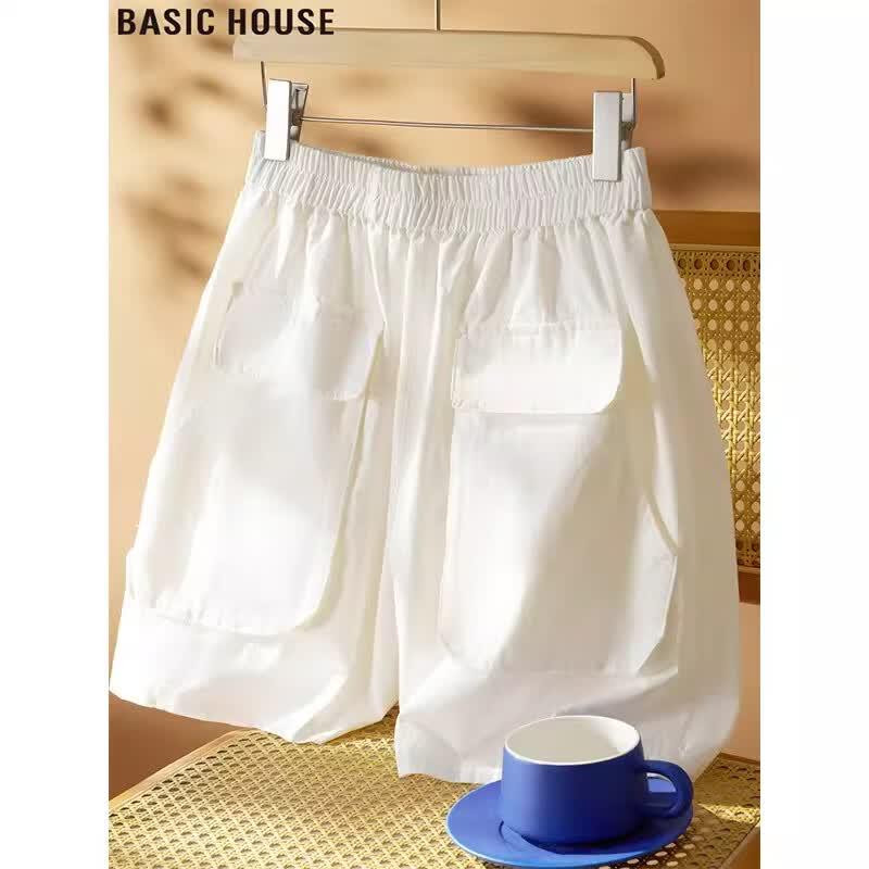 Basic House Women s Loose Fit Cargo Capri Shorts M