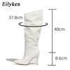 Fashion Eilyken Patent Leather Women Knee High Boots Thin Heels Stilettos Nightclub Runway Pointed Toe Shoes Botas Mujer