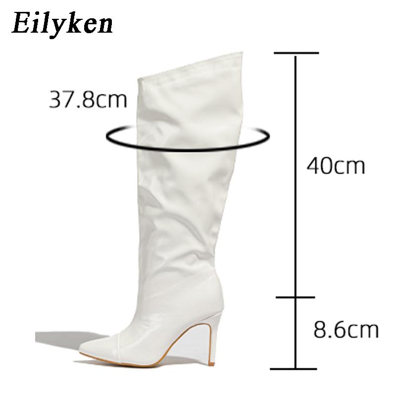 Fashion Eilyken Patent Leather Women Knee High Boots Thin Heels Stilettos Nightclub Runway Pointed Toe Shoes Botas Mujer