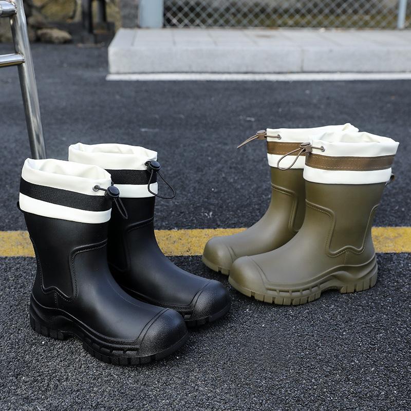 Bundle rain shoes medium tube women's fashion rain boots outdoor waterproof shoes piled thickened short tube adult water boots women