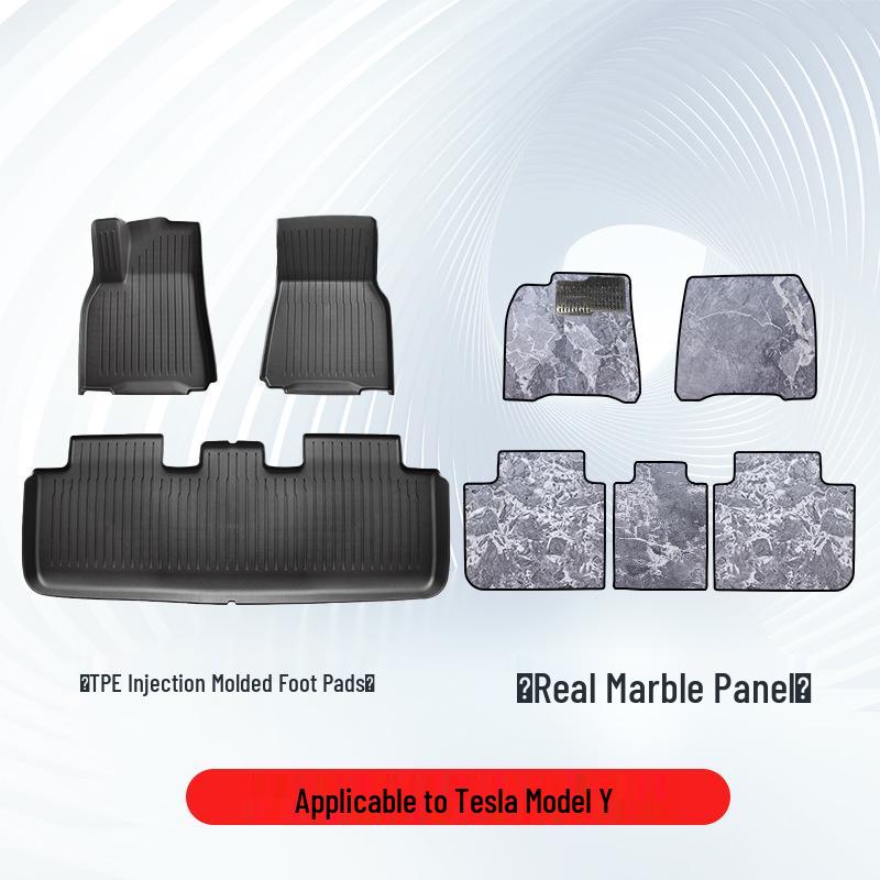 

Tesla Model Y Natural Marble TPE Eco-Friendly Floor Mats TPE Injection Molded Foot Pad + Marble Panel