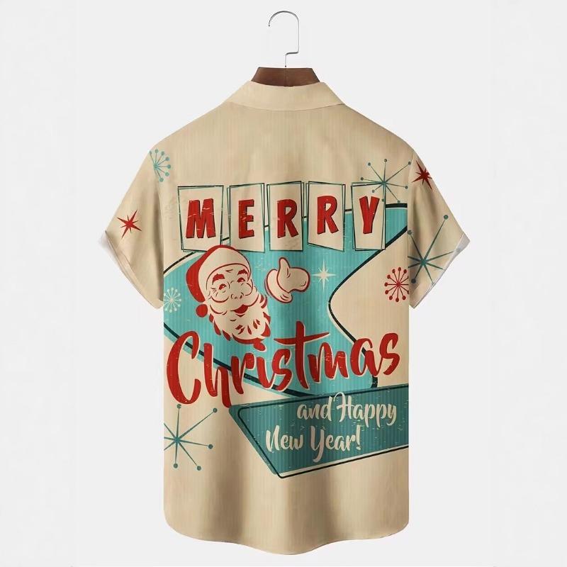 Autumn and Winter Men's Short Sleeved Shirt New Year's Christmas Pattern Digital Printed Shirt Top Men's Casual Shirt