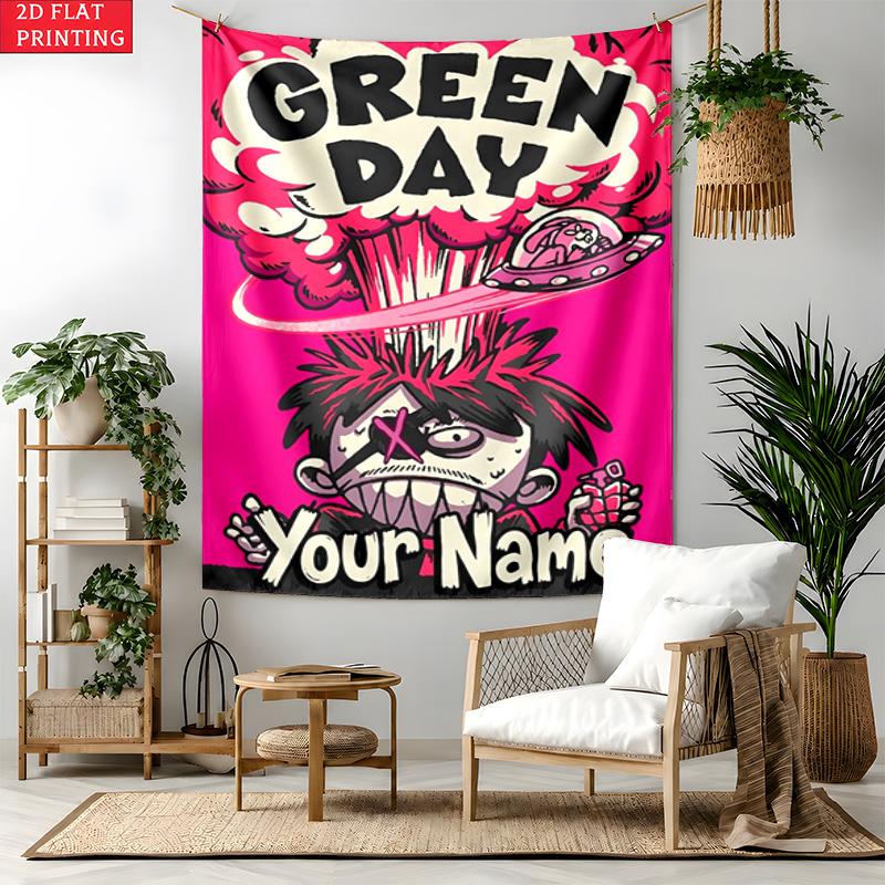 Green day Custom Name Tapestry Personalized Wall Art Hanging Bohemian Home Decor for Bedroom Dorm Living Room